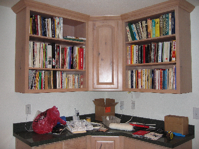 Cookbooks on shelves